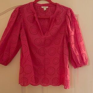 J. Crew Vibrant Pink Eyelet Blouse